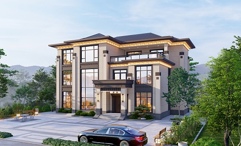 New Chinese style single-family villa 3d model