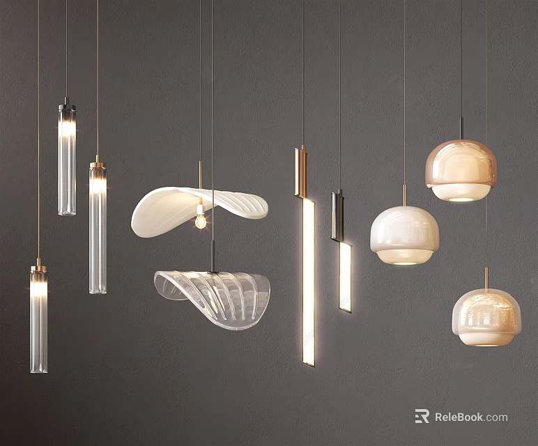 Modern Multiple Hanging Pendant Lights Different Shapes Glass Metal Illuminated Designs 3d model 