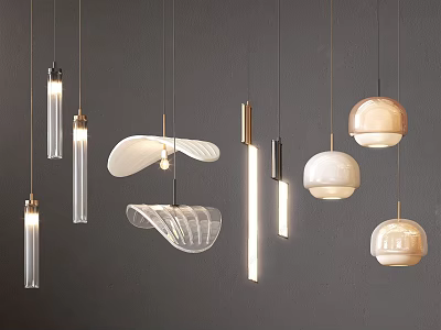 Modern Multiple Hanging Pendant Lights Different Shapes Glass Metal Illuminated Designs 3d model