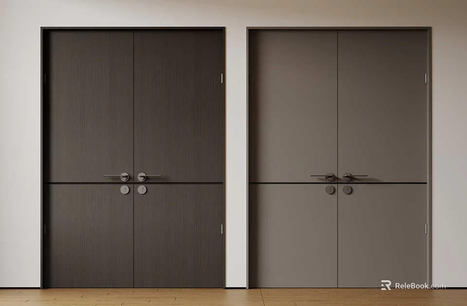 Modern Interior Double Doors With Dark Brown And Gray Sleek Surface Design 3d model