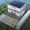 CCC Industrial Plant Exterior Design With Grid Roof Parking Area And Surrounding Trees