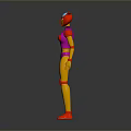 3D Humanoid Fantasy Character With Pink Yellow Body Red Horns Blue Center And Red Joints