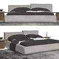 Modern Double Bed Design With Upholstered Headboard Wooden Nightstands And Gray Rug