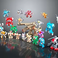 Colorful Robot Toys Collection Featuring Various Action Figures And Mechanical Parts