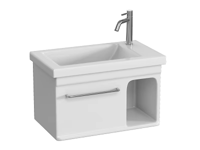 Modern White Bathroom Vanity Cabinet With Sink Basin Faucet Drawer And Open Shelf 3d model