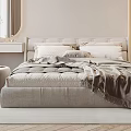 Elegant Modern Bedroom Interior With Upholstered Headboard Plush Pillows Cozy Blanket And Round Lamp