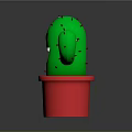 Cute Green Cactus With Smiling Face In Red Pot Cartoon Style Decoration