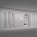 Modern Minimalist Exhibition Space With White Walls Arched Entrance And Glass Doors