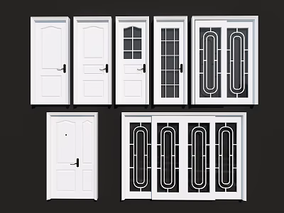 Hinged Swing Doors in Various Designs with Glass Panels and Panel Patterns 3d model