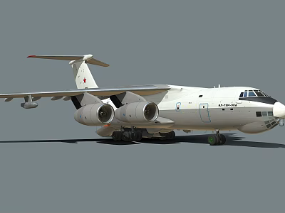 White Military Transport Aircraft With Four Engines And Red Star On Tail 3d model