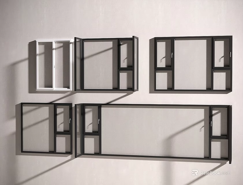Modern Floor to Ceiling Windows With White And Black Sliding Frame Designs 3d model 