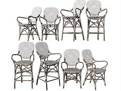 Wicker Leisure Chairs With Armrests And Different Heights For Patio Leisure Use 3d model