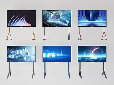 Contemporary Television Sets With Stand Mounts And Various Screen Display Designs 3d model