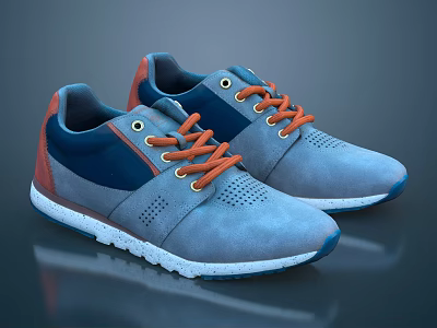Blue Casual Shoes With Orange Laces Mesh Upper And White Sole Design 3d model