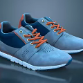 Blue Casual Shoes With Orange Laces Mesh Upper And White Sole Design