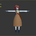 Cartoon Girl With Pink Hair Blue Eyes In Orange Dress And White Shirt Arms Stretched