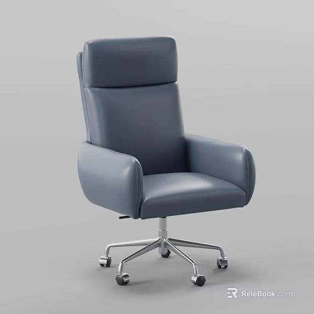 Gray Leather Modern Office Chair with High Back Armrests and Swivel Wheels 3d model 
