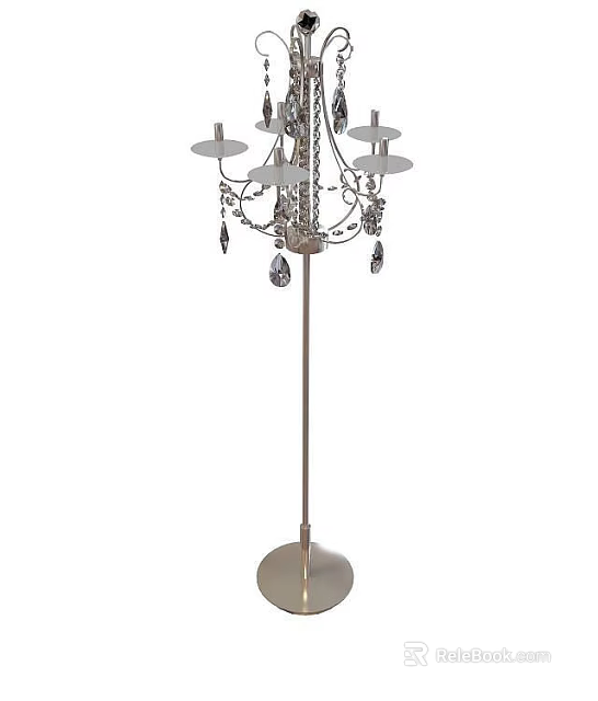 Tech Exhibition Hall Interior Featuring Floor Lamp With Multiple Disc Shades Crystal Decorations And Metal Stand 3d model 