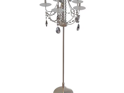 Tech Exhibition Hall Interior Featuring Floor Lamp With Multiple Disc Shades Crystal Decorations And Metal Stand 3d model