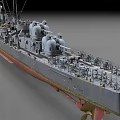Gray Military Warship With Red Bottom Turret Antenna And Deck Equipment