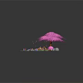 Cartoon Scene Featuring Pink Cherry Blossom Tree Picnic Blanket Baskets Stone Path And Flowers