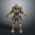 Futuristic Warrior In Golden Yellow Mech Suit With Advanced Armor Details