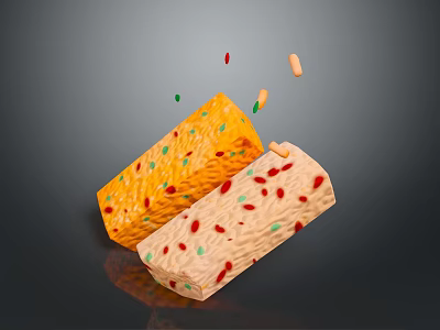 Two Delicious Pastry Pieces With Colorful Red Green Yellow Bits Falling 3d model