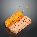 Two Delicious Pastry Pieces With Colorful Red Green Yellow Bits Falling