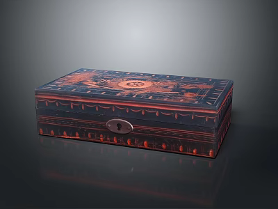 Elegant Decorative Storage Box With Dark Blue Red Patterns And Metal Lock For Household Use 3d model