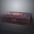 Elegant Decorative Storage Box With Dark Blue Red Patterns And Metal Lock For Household Use