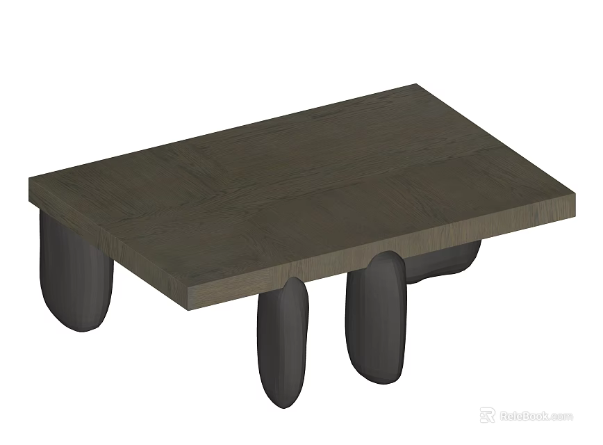 Simple Modern Wooden Coffee Table With Dark Surface And Cylindrical Legs 3d model
