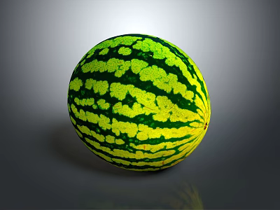 Fresh Ripe Watermelon With Green And Yellow Stripes On Smooth Surface 3d model