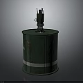 Green Rusty Household Barrel With White Stripe And Metal Top Structure