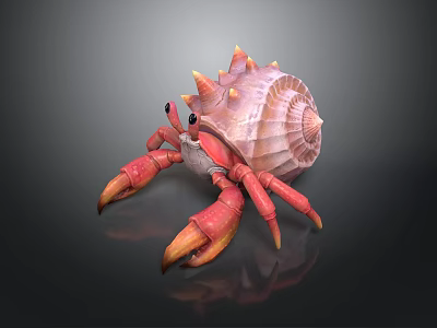 Pink Hermit Crab With Spiky Shell And Red Claws On Dark Background 3d model