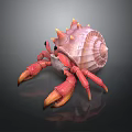 Pink Hermit Crab With Spiky Shell And Red Claws On Dark Background