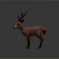 3D Model Deer in Low Poly Style with Pinkish Brown Color and Antlers
