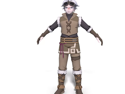 Adventurous Game And Movie Character With White Short Hair Goggles And Brown Outfit 3d model