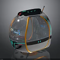Futuristic Spherical Vehicle With Transparent Cabin Orange Frame Display Panel And Top Sensor