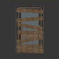 Sturdy Industrial Style Wooden Shelf With Staggered Brown Planks And Metal Frame