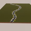 Scenic Microtopography Featuring Green Grass Trees Small Stream Stones And Distant Hills