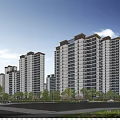 Modern High Rise Residential Buildings With Lush Greenery And Road Surroundings