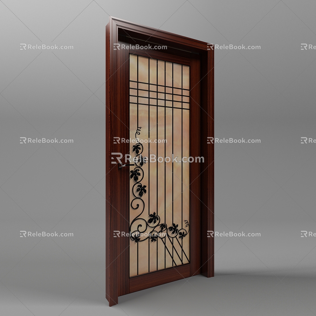 New Chinese Style Single Open Fan Door 3d model