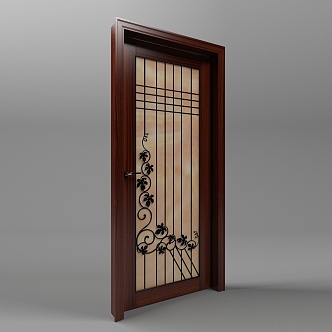 New Chinese Style Single Open Fan Door 3d model