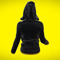 Stylish Black Hooded Jacket With Yellow Lining And Cuffs And Buttons