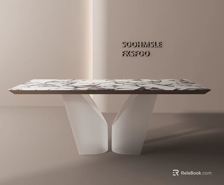 Modern Minimalist Dining Table With Marble Surface And Sculptural White Legs 3d model 