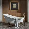 Stylish Bathroom Curtain Design With Wooden Wall And White Bathtub Decor