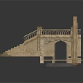 Ancient Stone Staircase Structure With Platform And Decorative Wall Design Elements