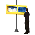 Yellow Public Information Display With Route Details And Person Checking