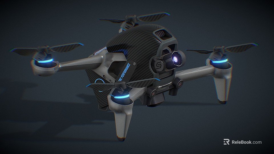 Smart Drone with Carbon Fiber Design High Definition Camera and Blue LED Lights Quadcopter Structure 3d model 