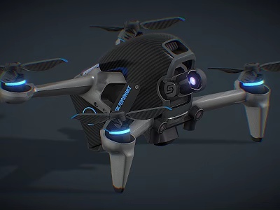 Smart Drone with Carbon Fiber Design High Definition Camera and Blue LED Lights Quadcopter Structure 3d model